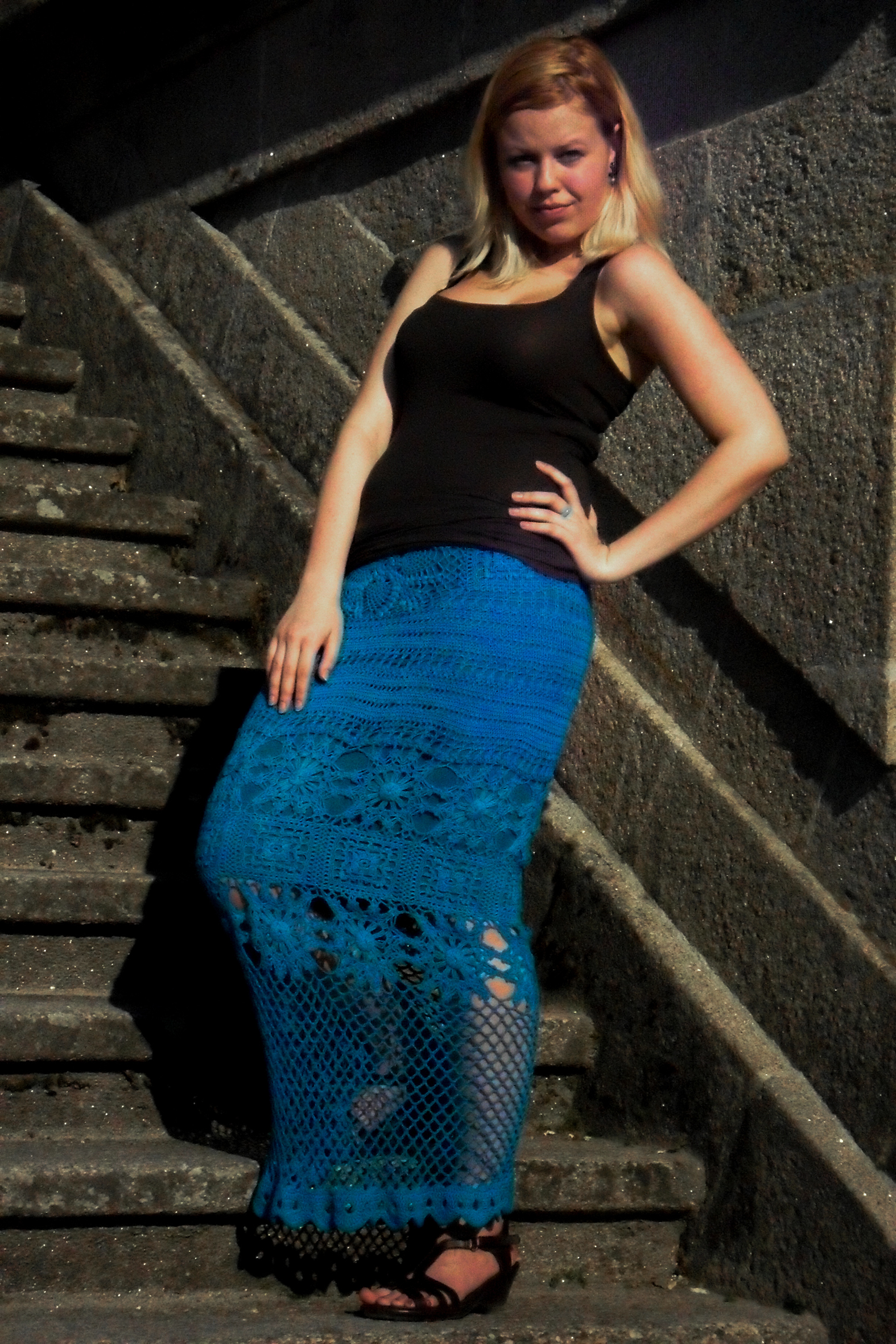 Crochet maxi skirt with net