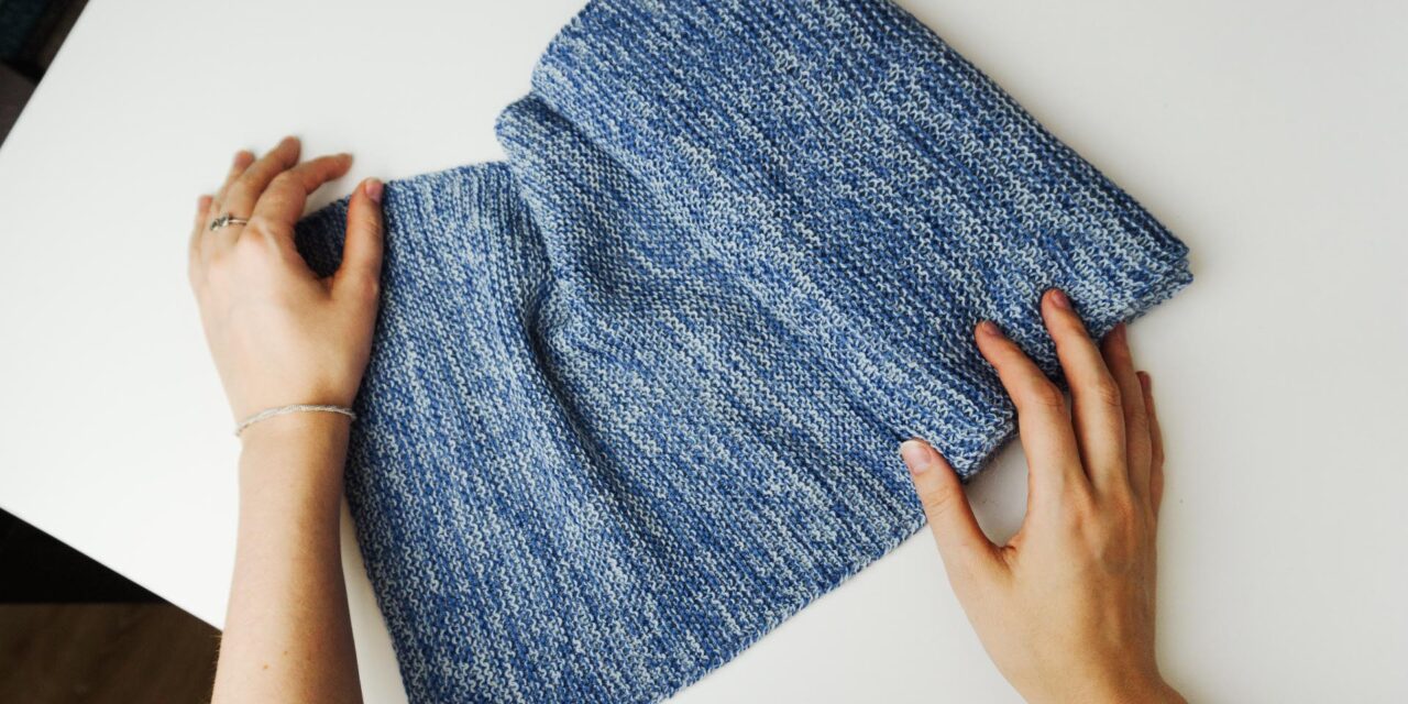 Easy to knit garter stitch scarf in light blue alpaca